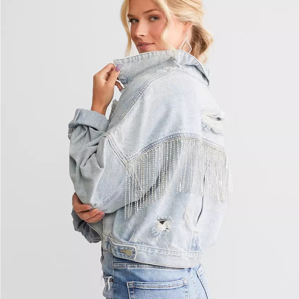 Rhinestone Fringe Denim Jacket